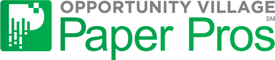 Logo for Opportunity Village Paper Pros document shredding service.