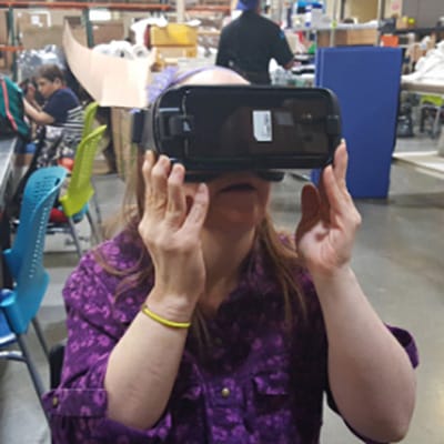 Person using a virtual reality headset.