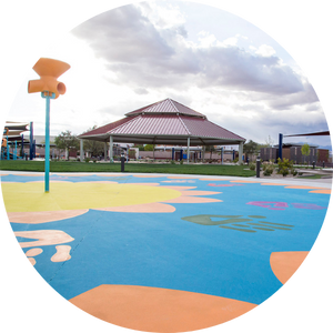 Basketball court at an adaptive playground for adults in Las Vegas.