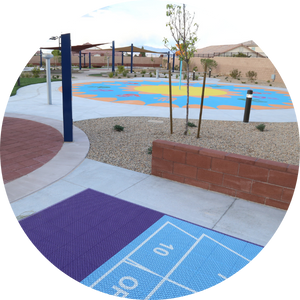 Shuffle board play area at an accessible playground for adults in Las Vegas, NV.