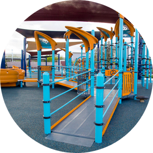 adaptive-playground Accessible ramp on an accessible playground equipment set.