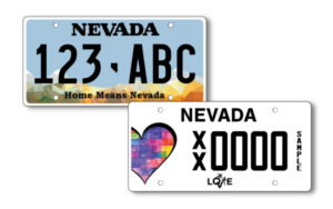 Two styles of Nevada license plates.