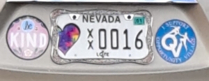Nevada license plates with silver frame.