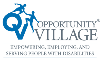 Logo for Opportunity Village with text 'empowering, employing, and serving people with disabilities'.