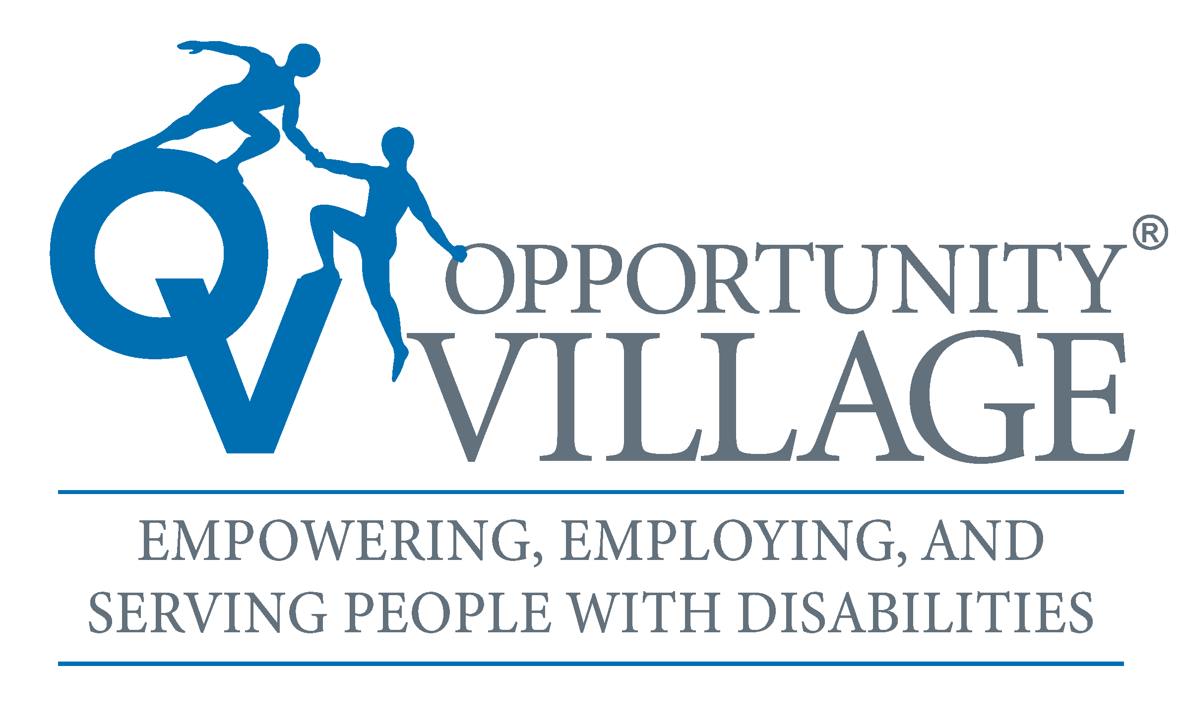 Logo for Opportunity Village with text 'empowering, employing, and serving people with disabilities'.