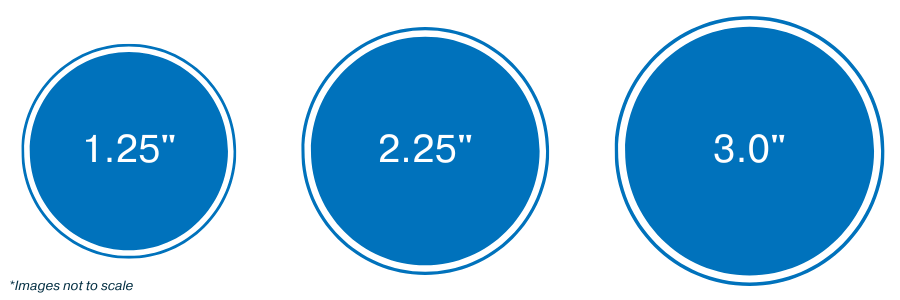 Graphic representation of promotional button sizes available.