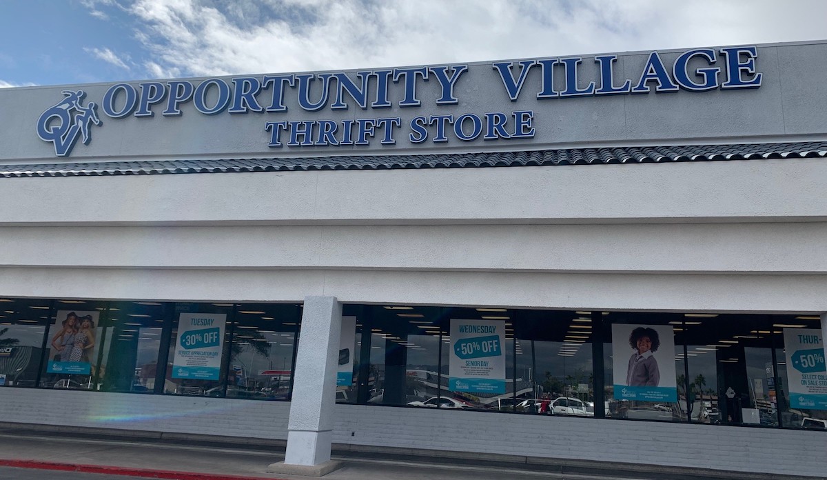 Opportunity Village Thrift Store storefront in Las Vegas, Nevada.