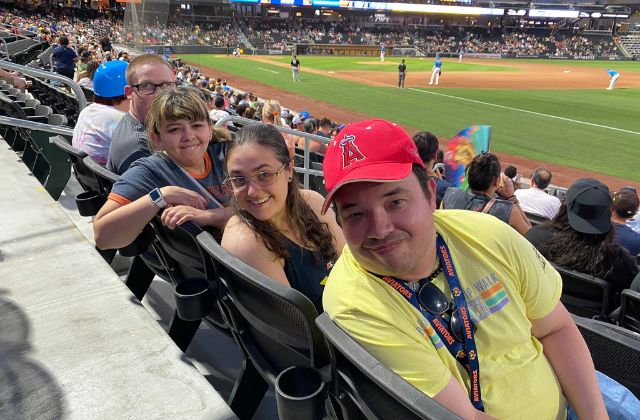 Group of adults at a baseball game in Las Vegas.