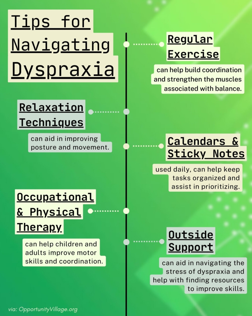 infographic of tips for navigating dyspraxia
