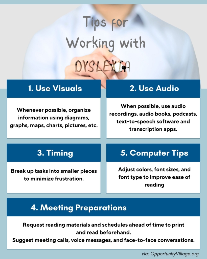 infographic of 5 dyslexia tips for adults