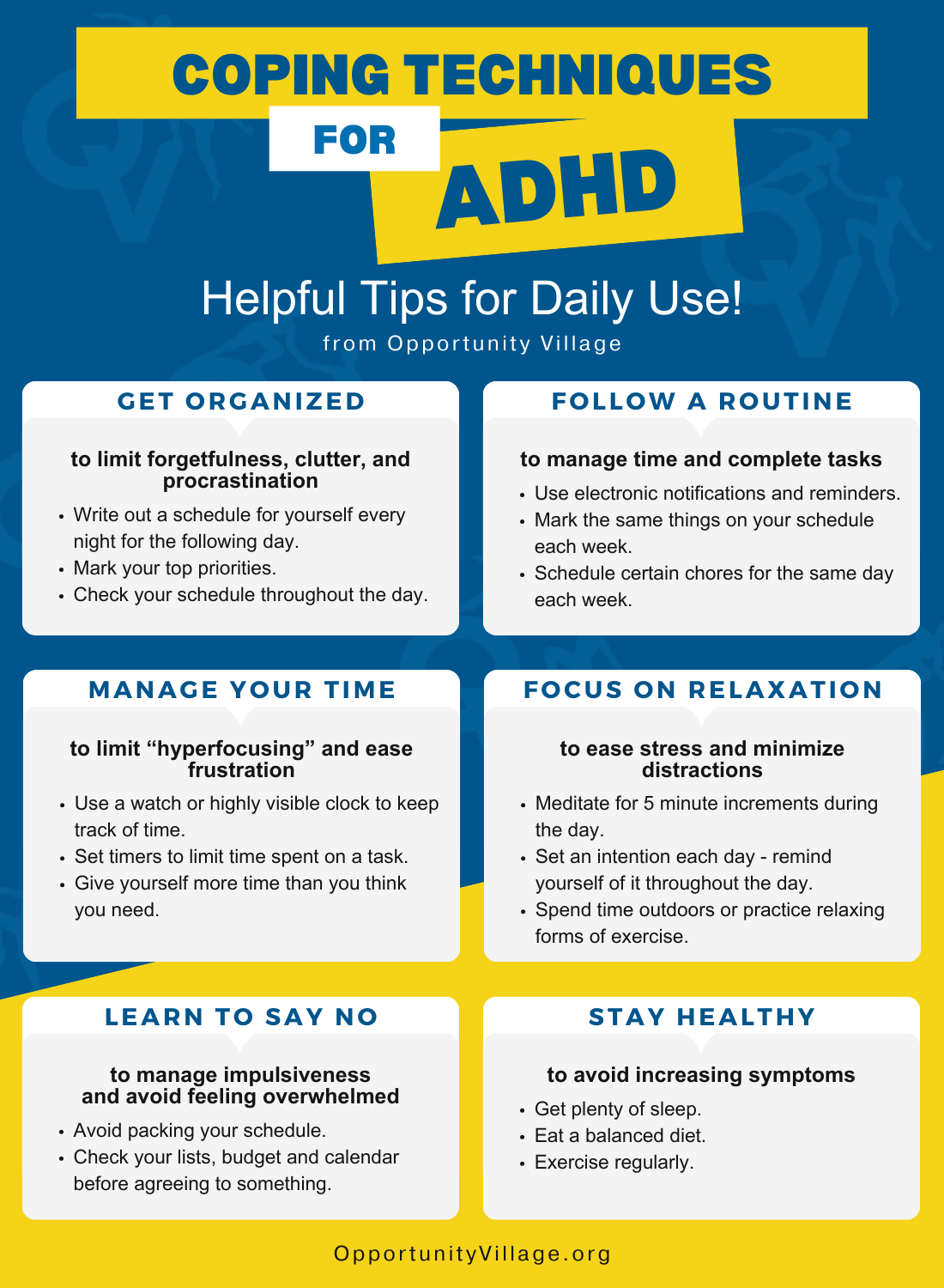 infographic of six coping strategies for adults with adhd