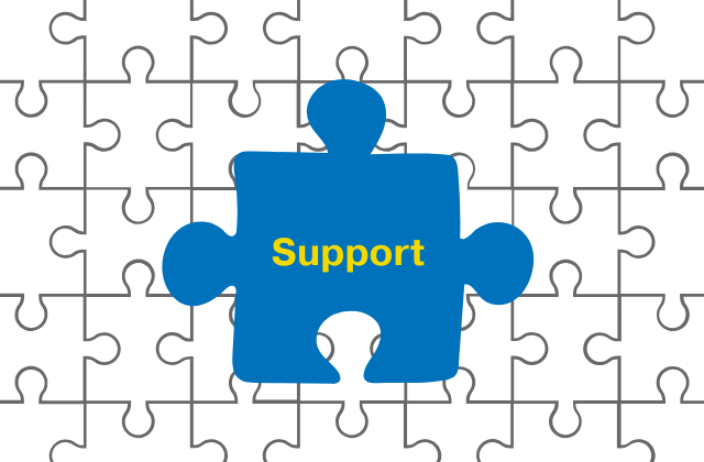 blue puzzle piece with the text 'support' in the center
