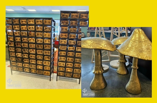 collage of two photos of used home furnishings