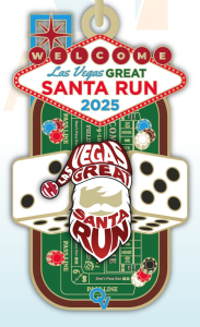 the 2025 las vegas great santa run 5k finisher's medal